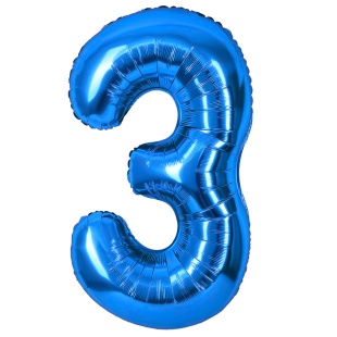 Шар (40''/102 см) Цифра, 3, Синий, Металлик, 1 шт. в уп.