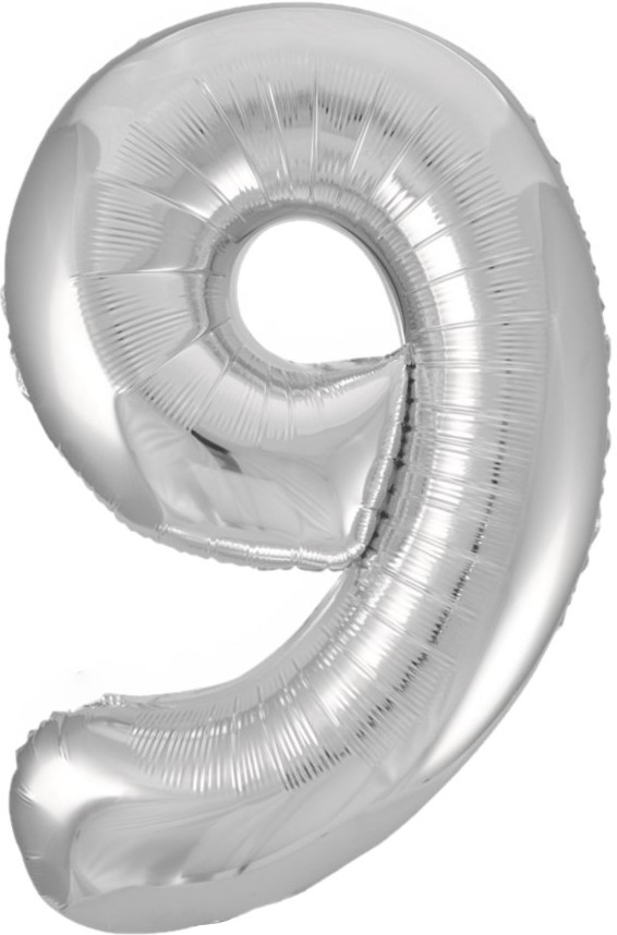 Шар (34''/86 см) Цифра, 9, Серебро, 1 шт. в уп.