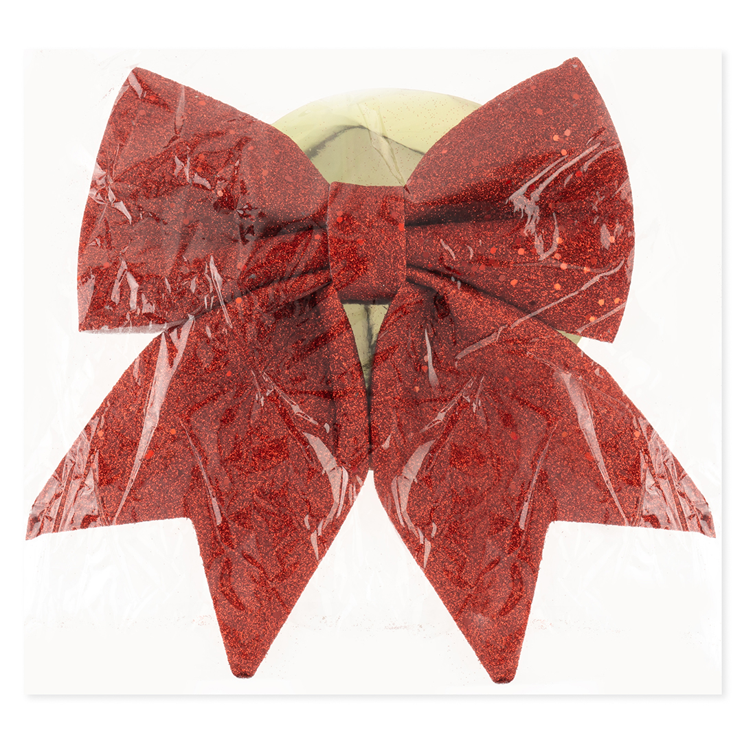 Декоративный бант Праздничный, Красный, с блестками, 20*25 см, 1 шт. в упак. 