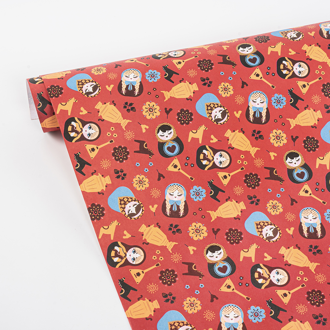 Упаковочная бумага 80гр (0,7*1 м) Матрешки, 10 шт.