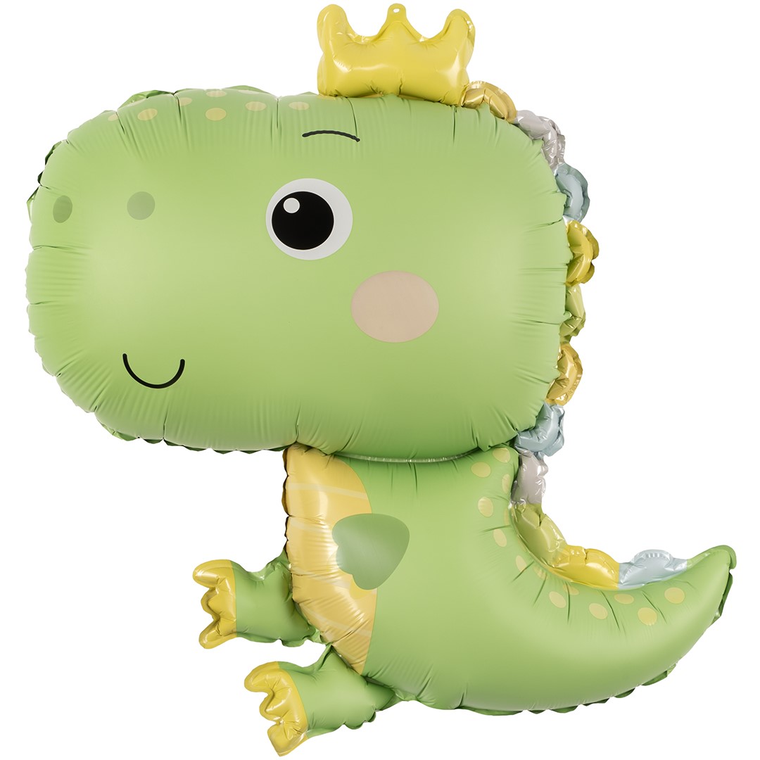 Шар (31''/79 см) Фигура, Динозаврик в короне, Светло-зеленый, Сатин, 1 шт.