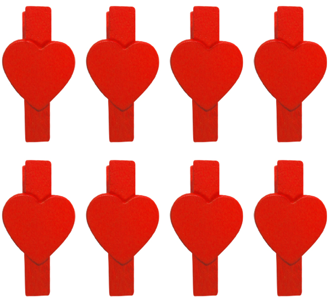 Декоративные прищепки, Сердце, 3,5 см. Красный, 8 шт.