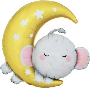 Шар (36''/91 см) Фигура, Полумесяц со слоненком, 1 шт. в уп.