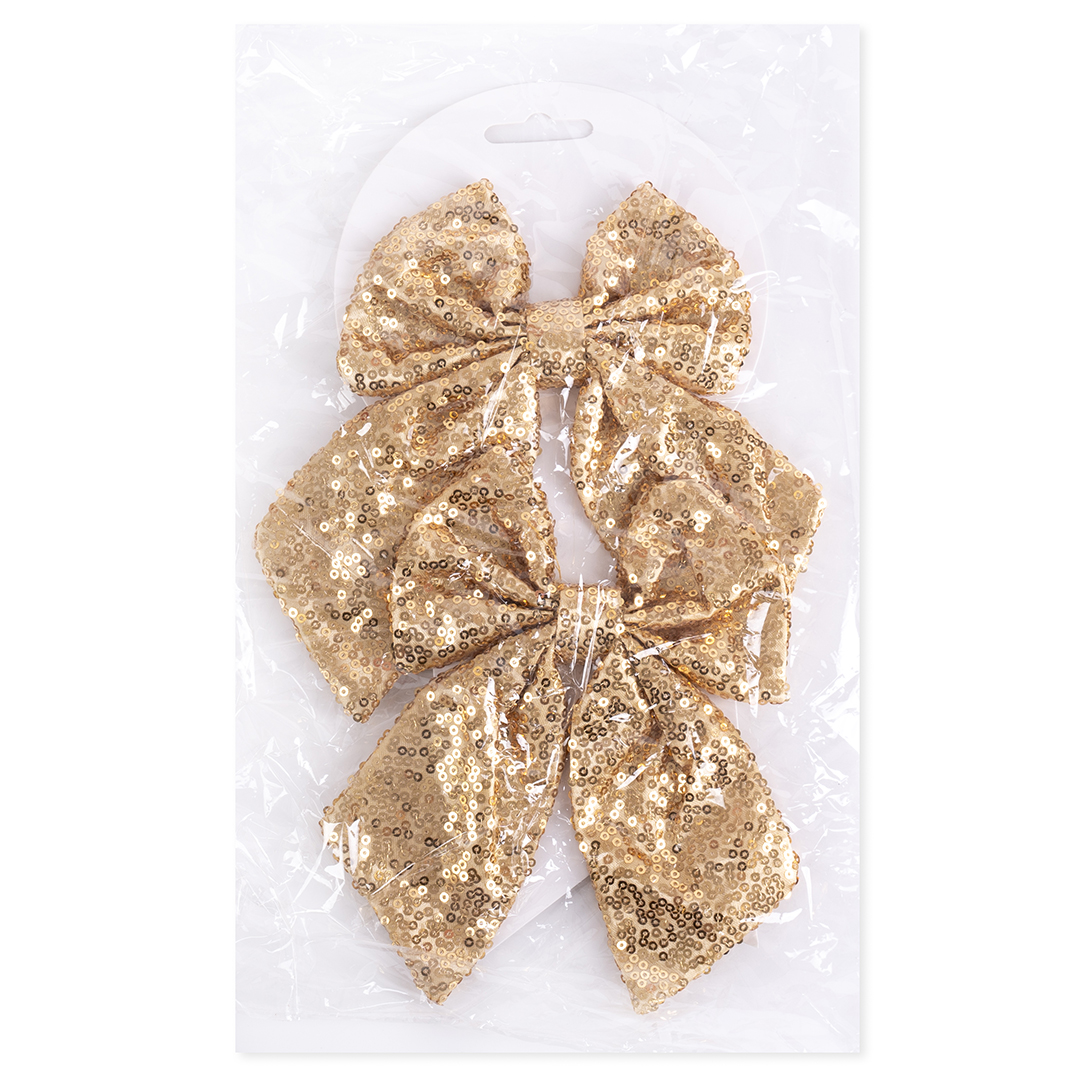 Декоративный бант Праздничные пайетки, Золото, с блестками, 14*18 см, 2 шт. в упак. 