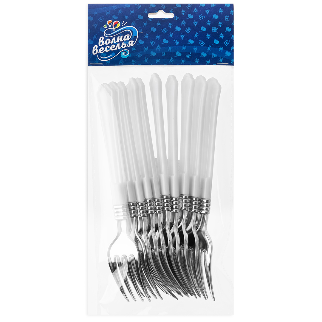 Вилки, Элегант, Белый/Серебро, Металлик, 17,5 см, 10 шт. в упак.