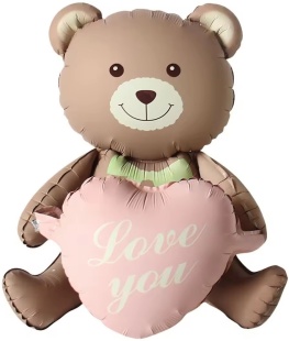 Шар (26''/66 см) Фигура 3D, Мишка с сердцем, Бежевый, Сатин, 1 шт. в уп.