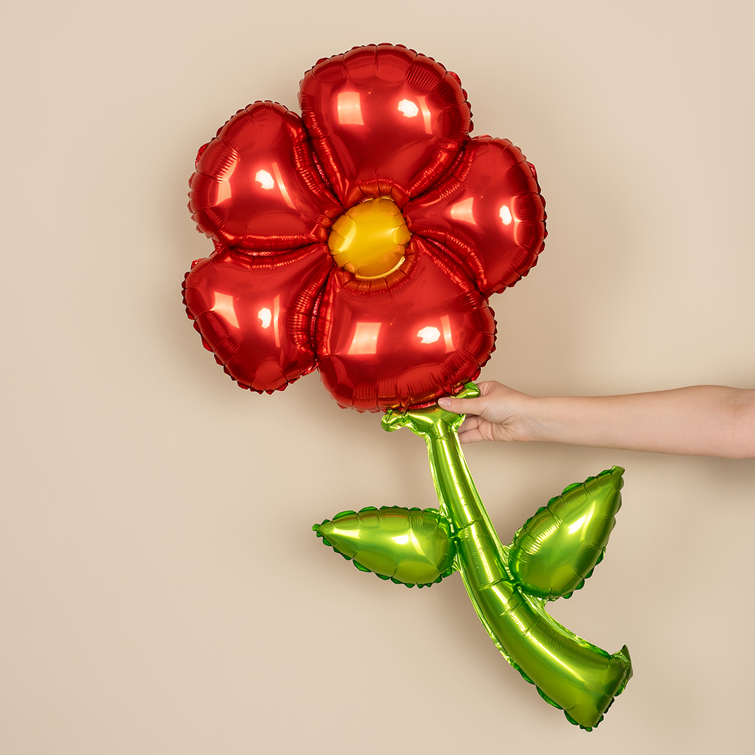 Шар (43''/109 см) Цветок, надув воздухом, Красный, 1 шт.