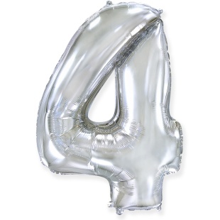 Шар (40''/102 см) Цифра, 4, Серебро, 1 шт. в уп.