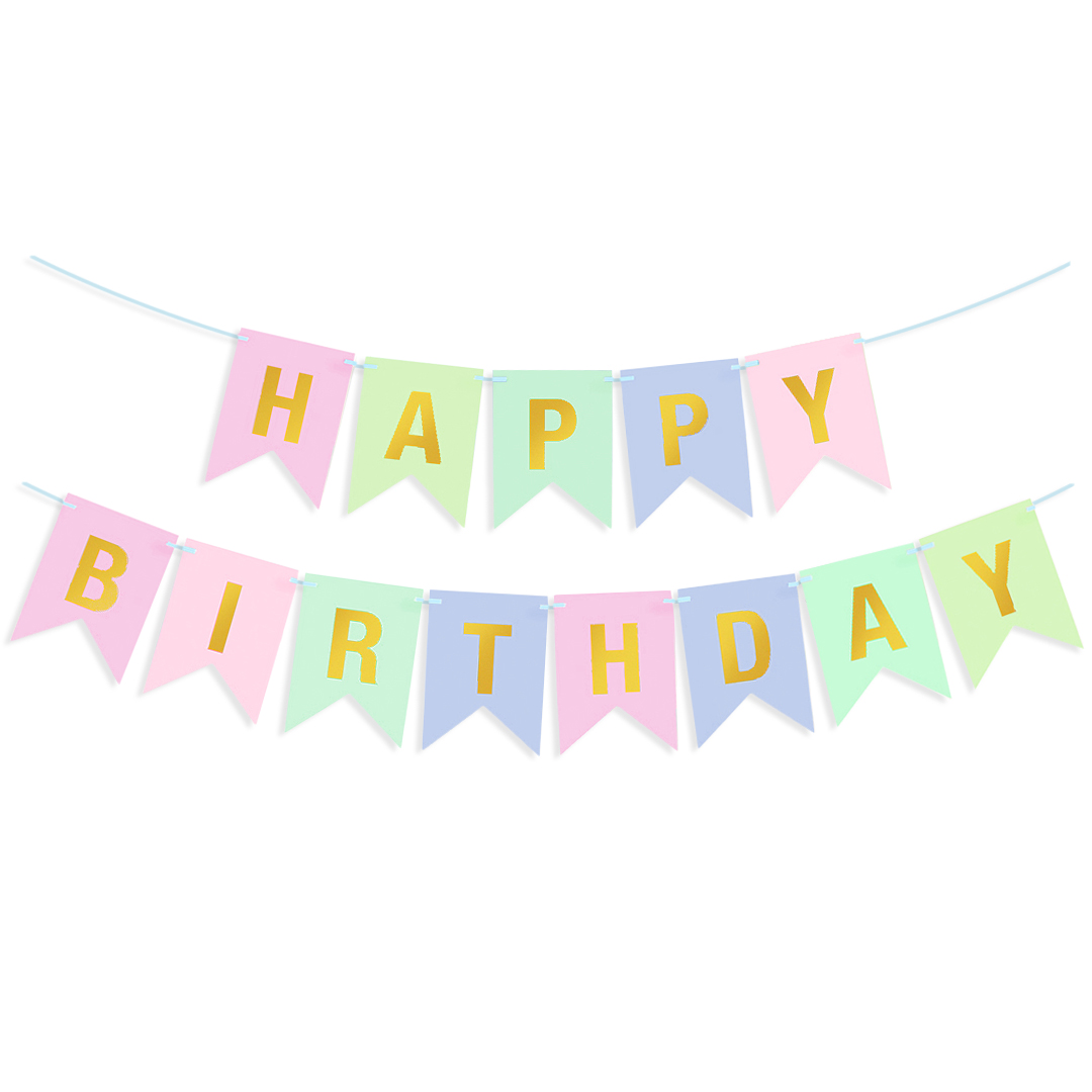 Гирлянда Флажки, Happy Birthday, Пастельный микс, Металлик, 500 см, 16*12 см, 1 упак.