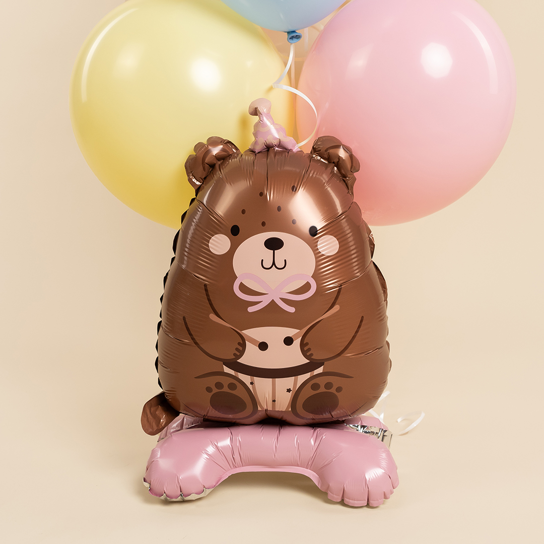 Шар 3D (24''/61 см) Фигура на подставке, Мишка в розовом колпачке, 1 шт. в уп.