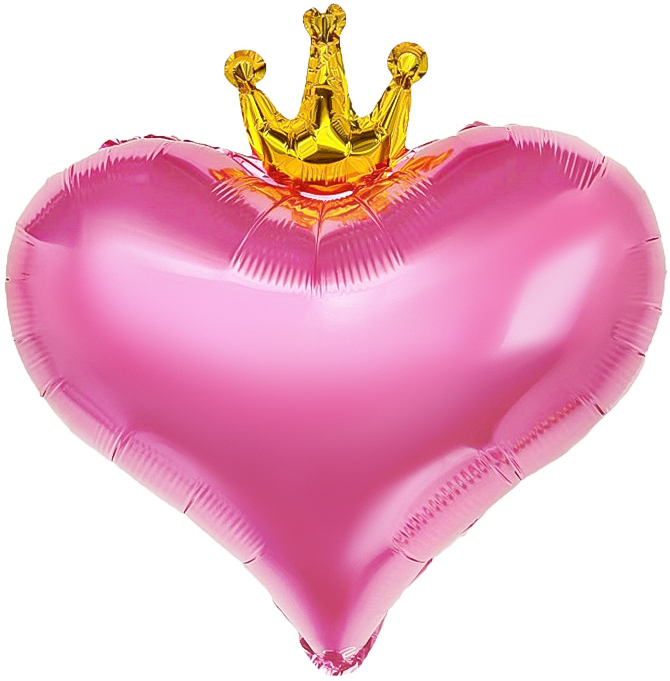 Шар (18''/46 см) Сердце, Золотая корона, Розовый, 1 шт. в уп.