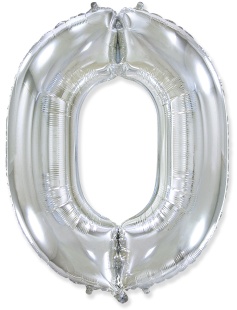 Шар (40''/102 см) Цифра, 0, Серебро, 1 шт.