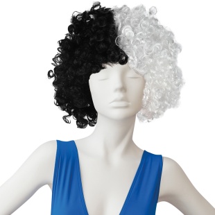 Парик карнавальный, 140 гр, Кудряшки Круэлла, Черный/Белый, 1 шт. в упак. 