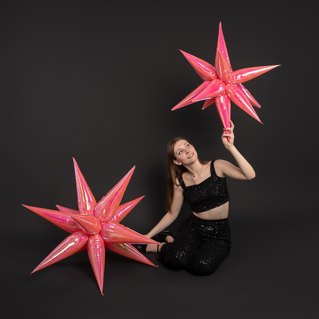 Шар 3D (26''/66 см) Звезда, Составная, Розовый, Хамелеон, 1 шт. в уп.