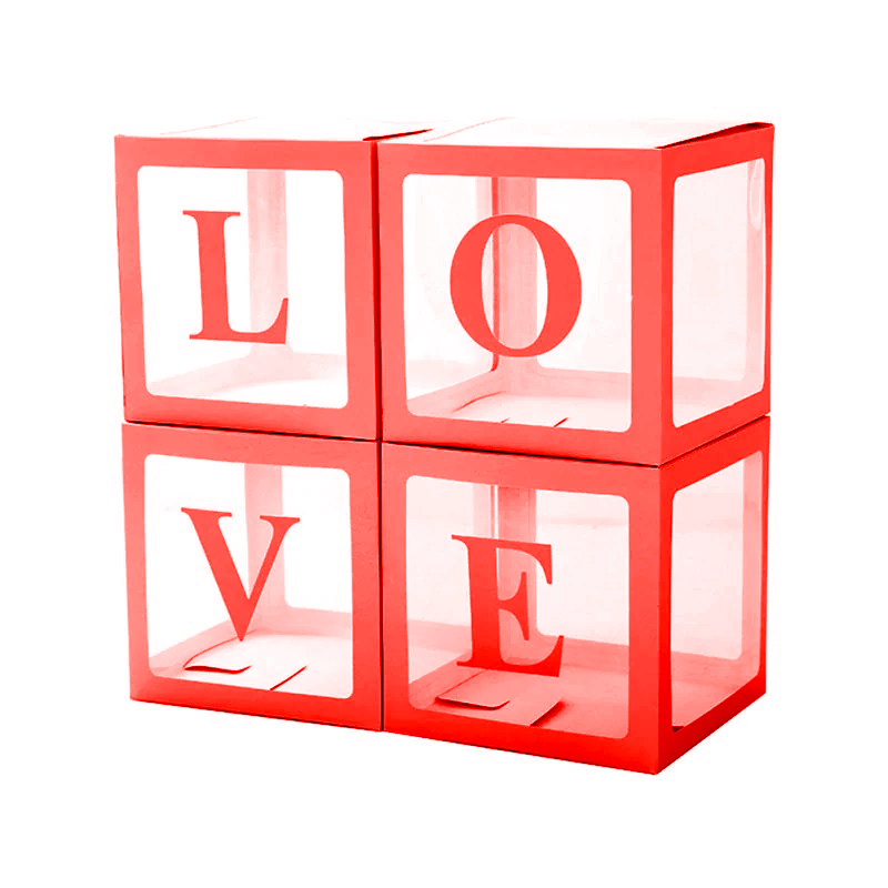 Набор коробок для шаров, Love, Красный, 30*30*30 см, 4 шт. в упак. 