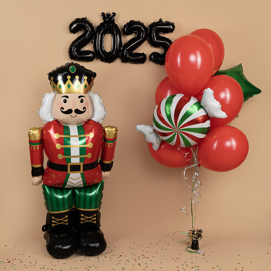 Шар с клапаном (17''/43 см) Мини-цифра, 2025, Черный, 1 шт. в уп.