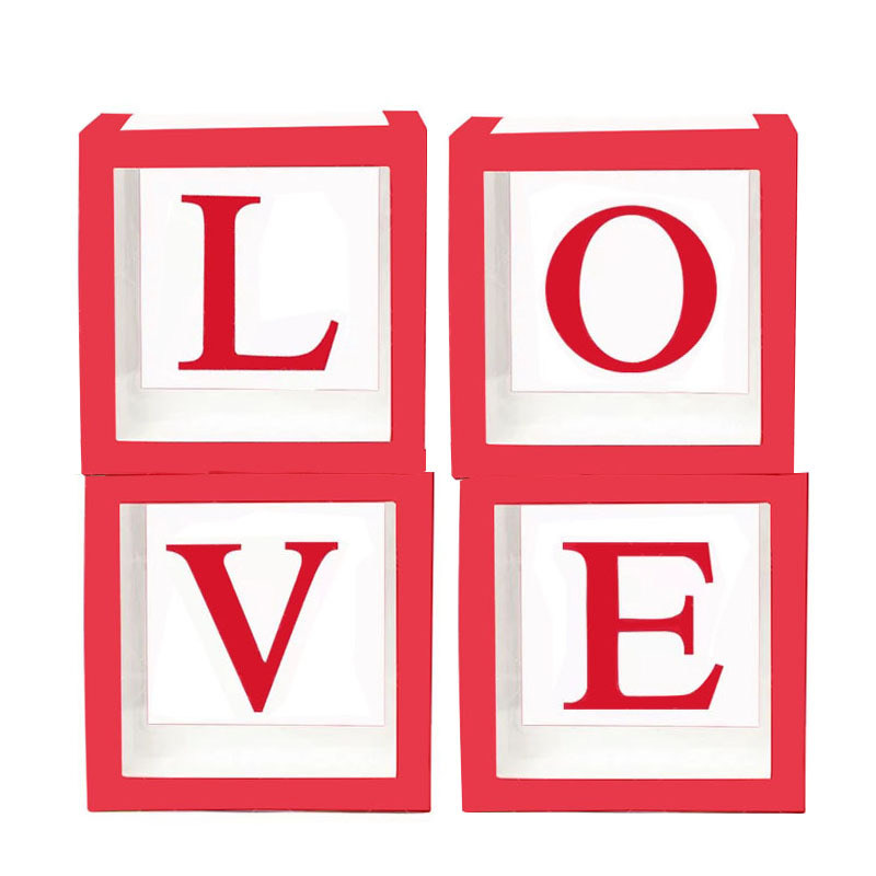 Набор коробок для шаров, Love, Красный, 30*30*30 см, 4 шт. в упак. 