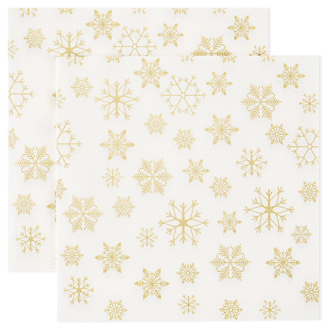 Сервировочные салфетки, Золотые снежинки, Белый, 33*33 см, 20 шт.