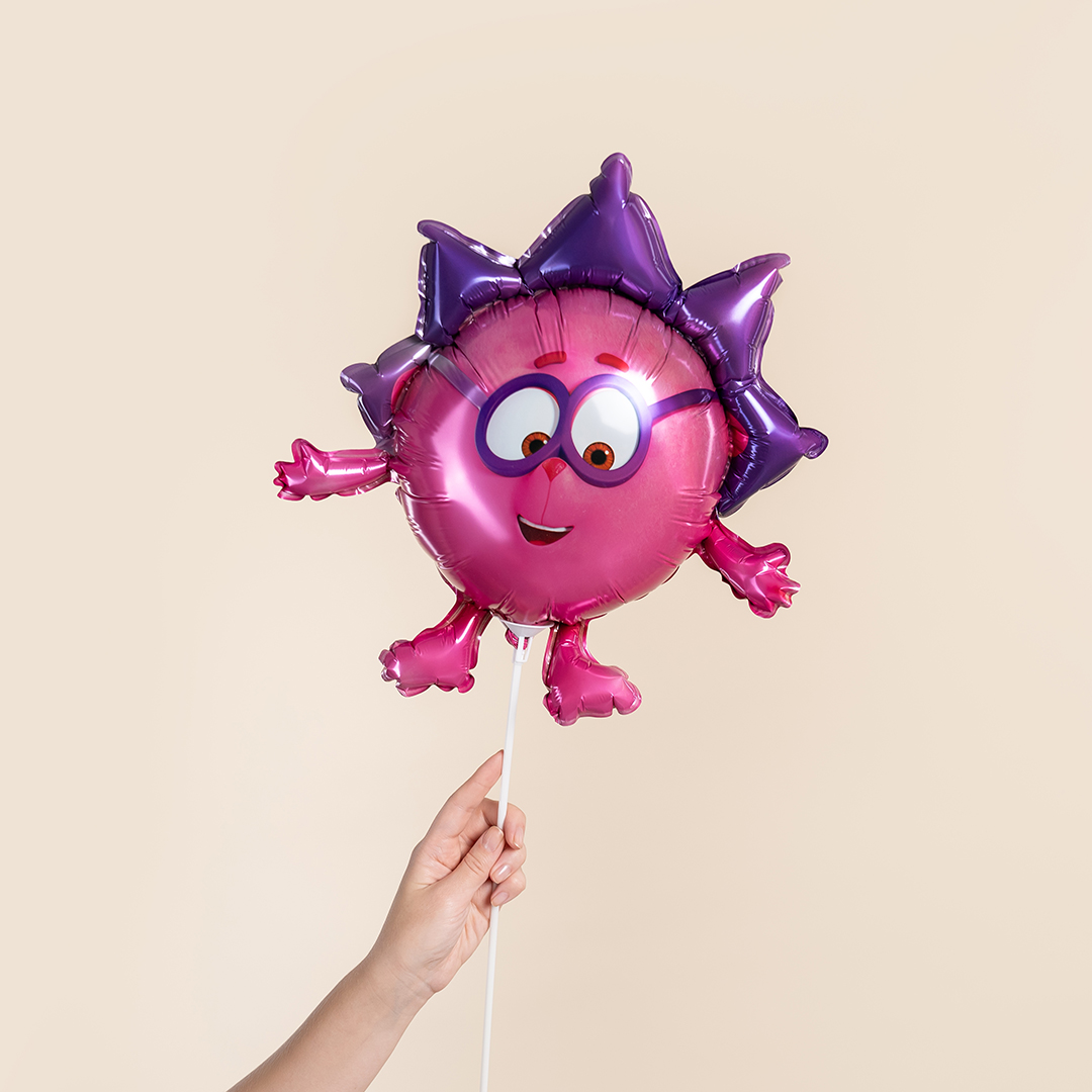 Шар с клапаном (17''/43 см) Мини-фигура, Смешарики, Ежик, 5 шт. в уп.