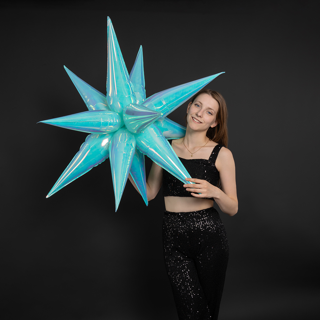 Шар 3D (40''/102 см) Звезда, Составная, Голубой, Хамелеон, 1 шт. в уп.