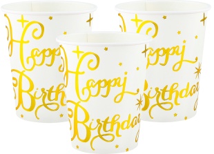 Стаканы (250 мл) Волшебный ДР, Белый/Золото, Металлик, 6 шт.