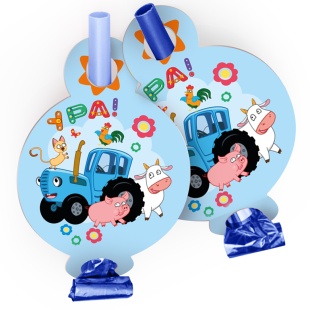 Карнавальные язычки гудки, Синий трактор, Веселое путешествие, 11 см, 6 шт. в упак. 