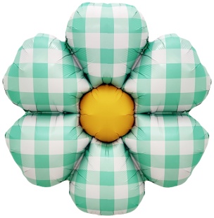 Шар (29''/74 см) Цветок, Ромашка, Клетка Виши (надув воздухом), Мятный, 1 шт.