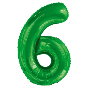 Шар (34''/86 см) Цифра, 6, Slim, Зеленый, 1 шт. в уп.