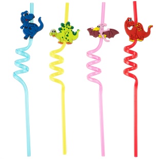 Трубочки для коктейлей (пластик), Динозаврики, Ассорти, 4 шт. в упак. 