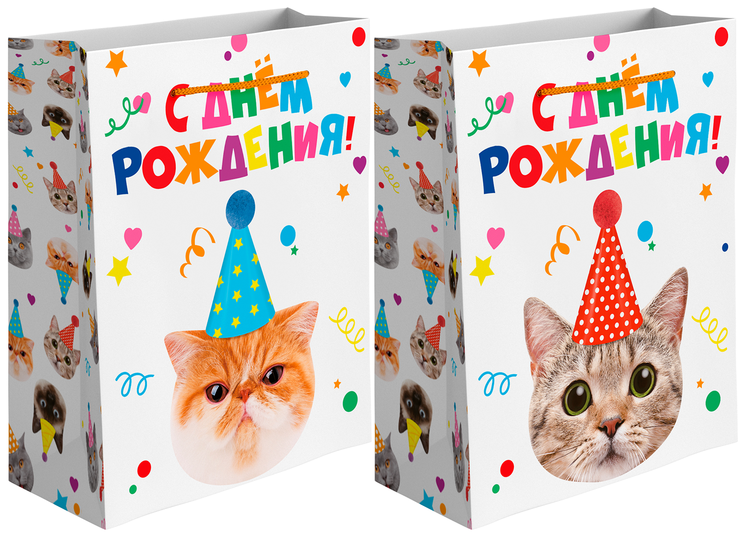 Пакет подарочный, 210гр, Котик в колпачке, Лаковый, 41*31*12 см, 1 шт.