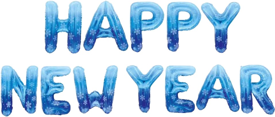 Набор шаров (14''/36 см) Мини-буква, Надпись "Happy New Year", Голубой/Синий, Градиент, 1 шт. в уп.