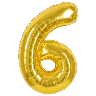 Шар (40''/102 см) Цифра, 6, Золото, Металлик, 1 шт. в уп.