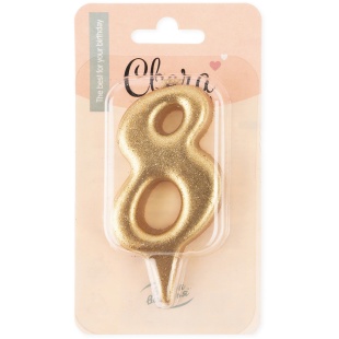 Свеча Цифра, 8 Овал, Золото, с блестками, 7 см, 1 шт.