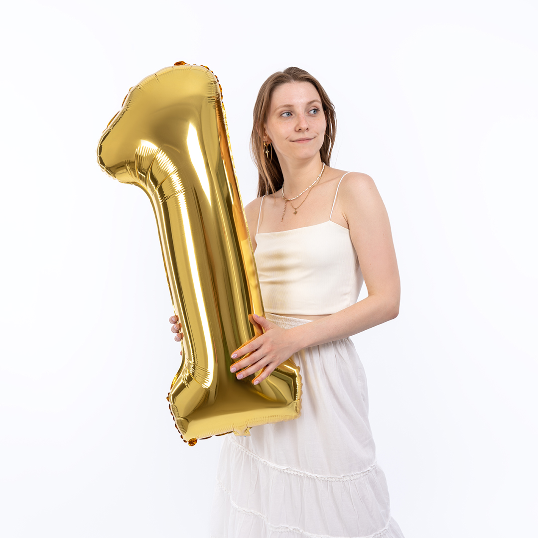Шар (40''/102 см) Цифра, 1 Slim, Золото, 1 шт.