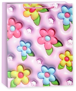 Пакет подарочный, 210гр, Цветочное ассорти, Дизайн №3, Розовый, 32*26*12 см, 1 шт.