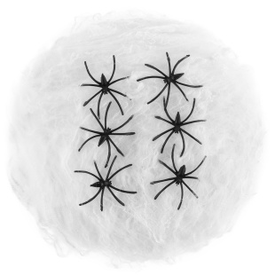 Декоративное украшение, Паутина и 6 пауков, 60 гр, Белый/Черный, 1 шт.