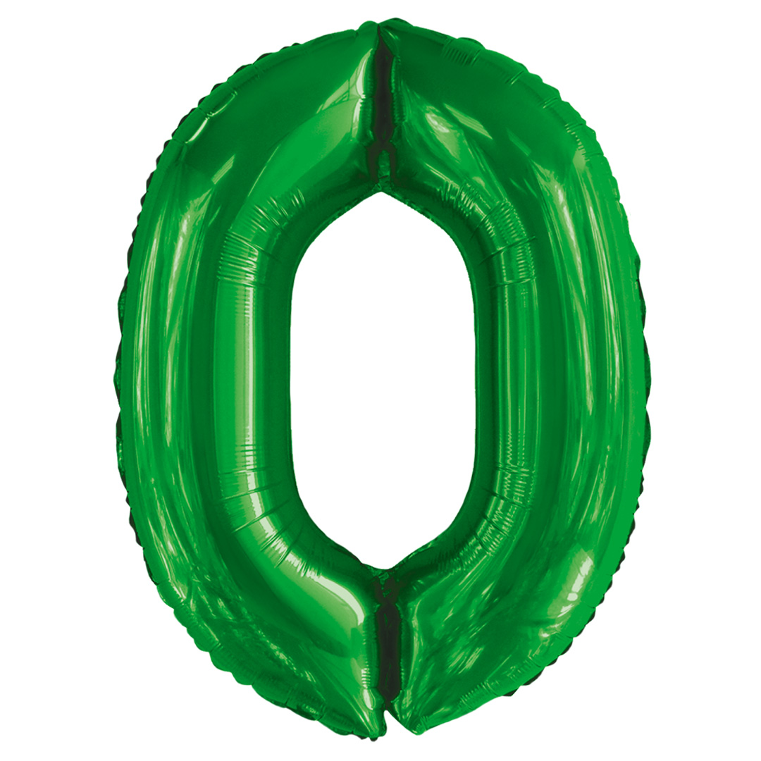 Шар (34''/86 см) Цифра, 0 Slim, Зеленый, 1 шт. в уп.