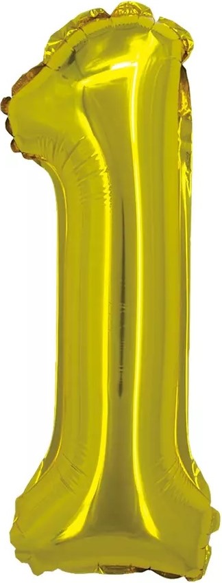 Шар с клапаном (16''/41 см) Мини-цифра, 1, Золото, 1 шт.