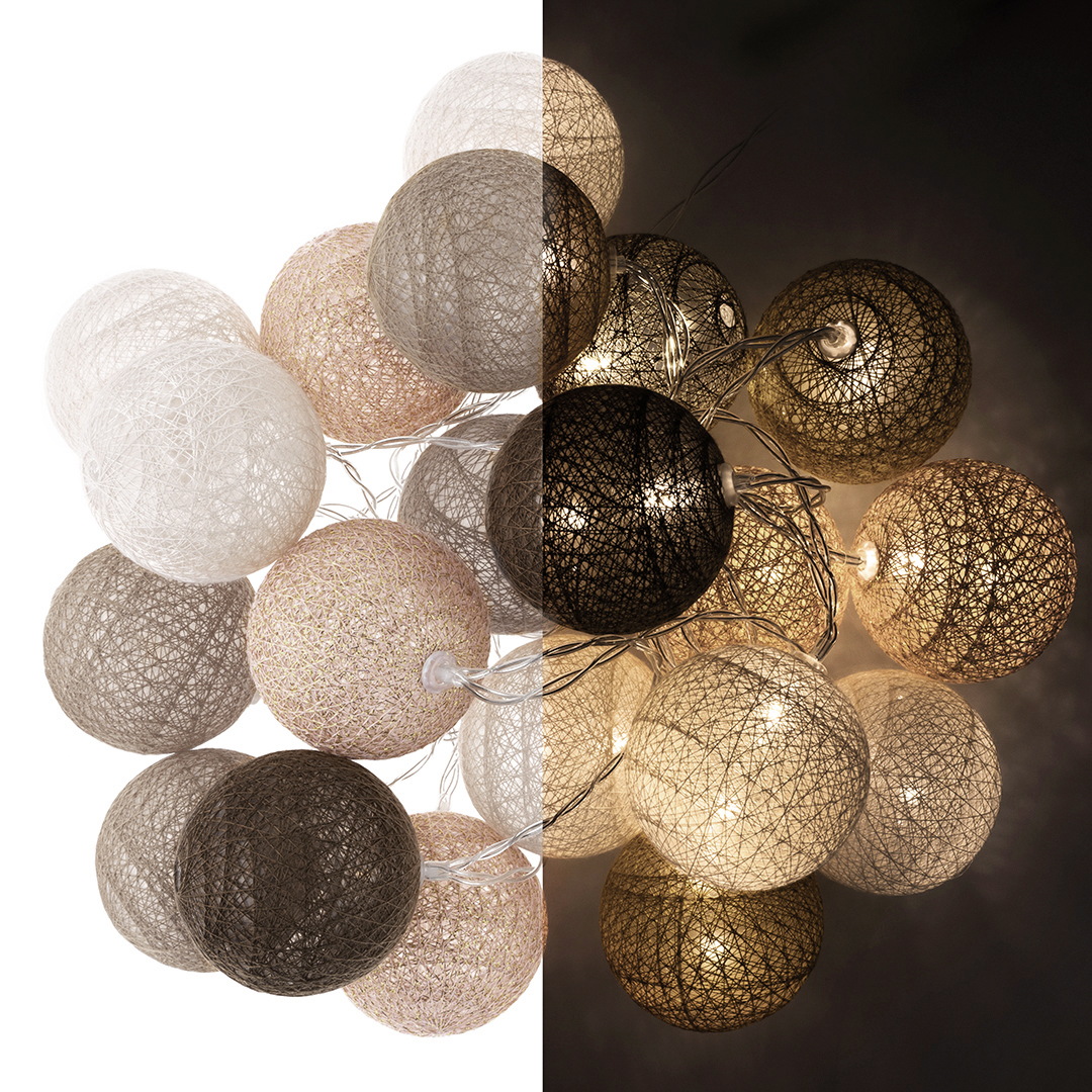 Светодиодная гирлянда Хлопковые клубочки, 20 Led, IP14, 3 м. Кофейный микс, 1 шт.