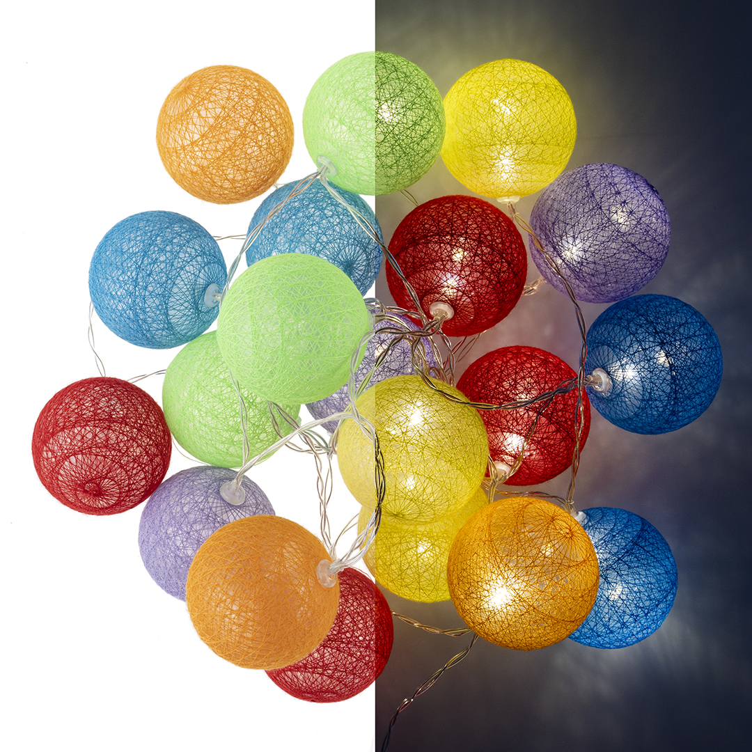 Светодиодная гирлянда Хлопковые клубочки, Яркий Микс, 20 Led, IP14, 3 м. Разноцветный, 1 шт.