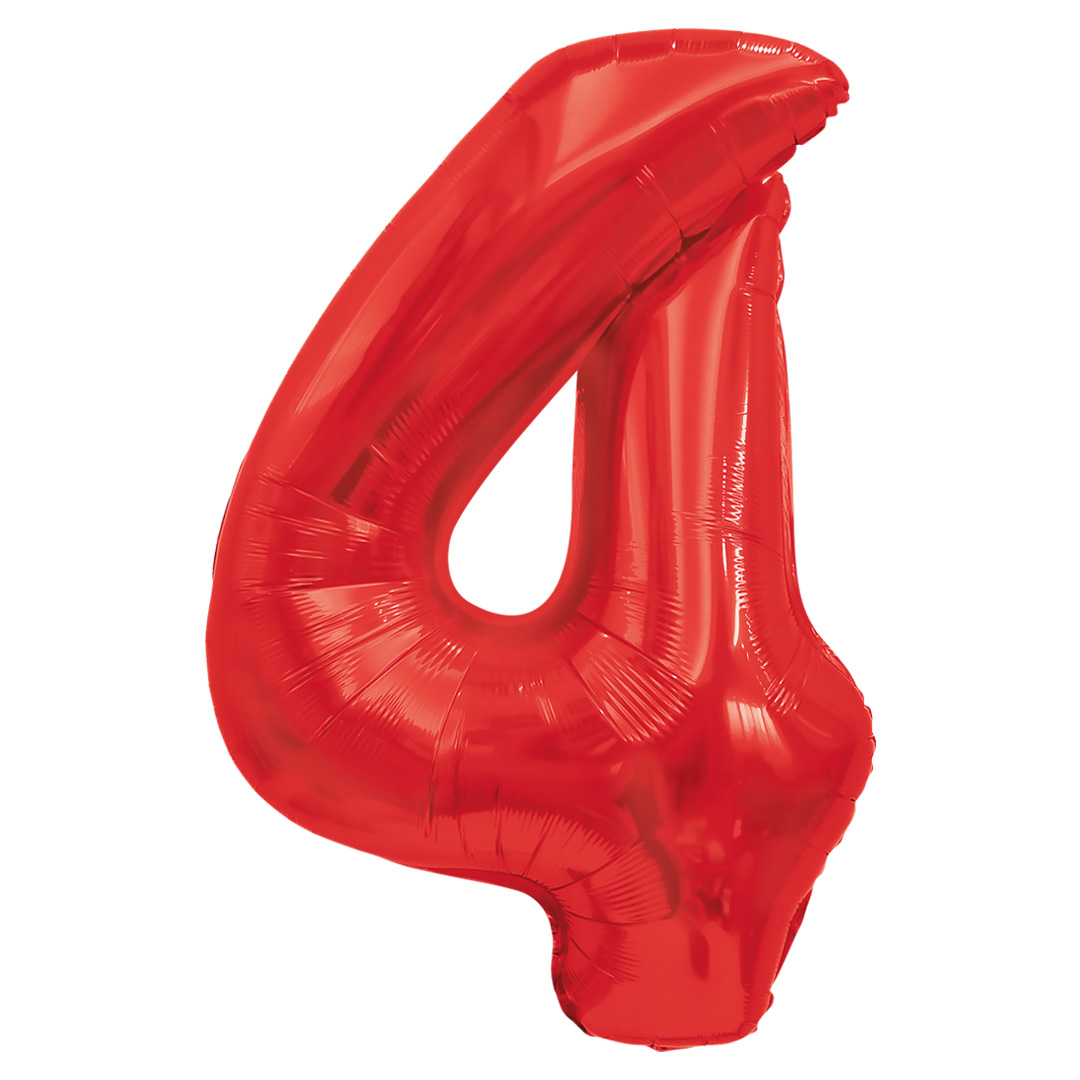 Шар (32''/81 см) Цифра, 4, Красный, 1 шт. в уп.