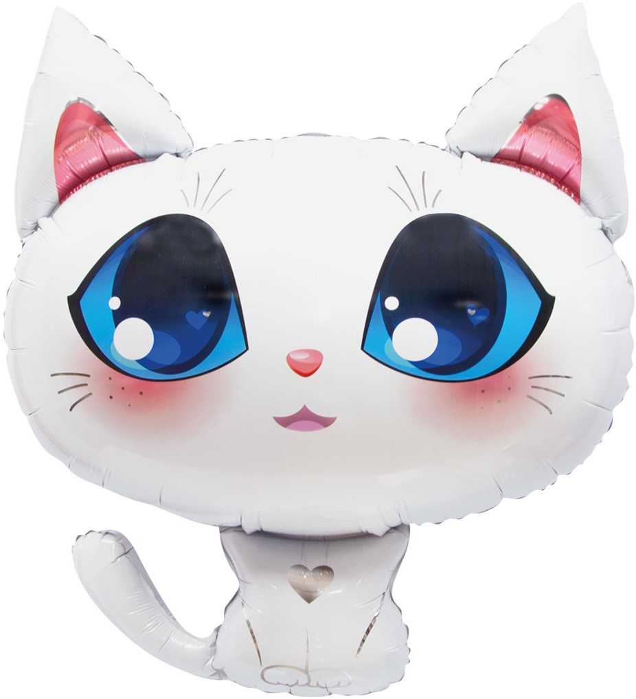 Шар с клапаном (15''/38 см) Мини-фигура, Котенок, Белый, 1 шт.