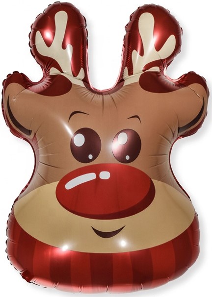 Шар с клапаном (17''/43 см) Мини-фигура, Голова, Веселый Олень, 1 шт.