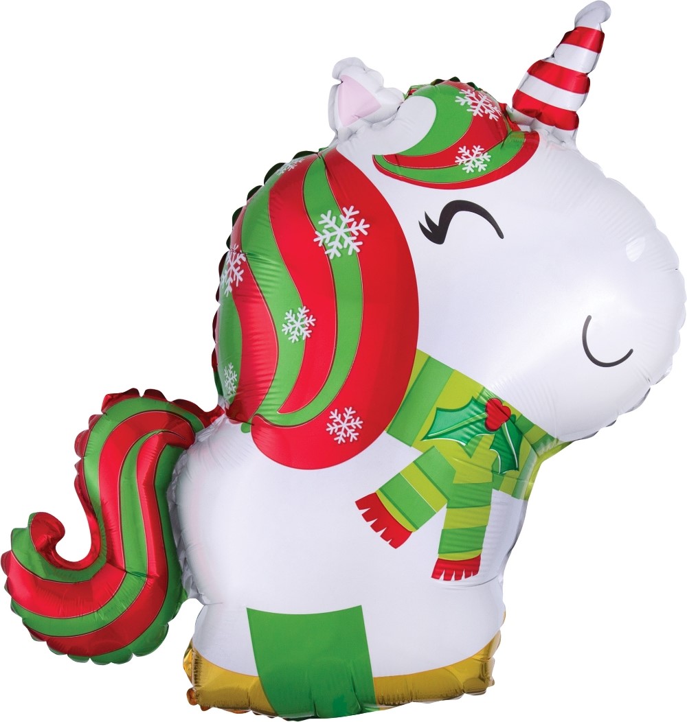 Шар с клапаном (17''/43 см) Мини-фигура, Новогодний единорог, 1 шт.