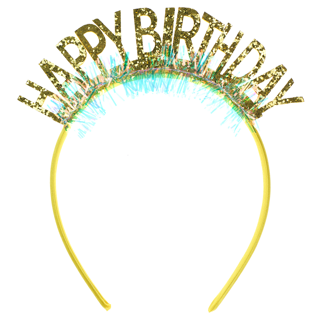 Ободок, Happy Birthday, Золото, с блестками, 1 шт.
