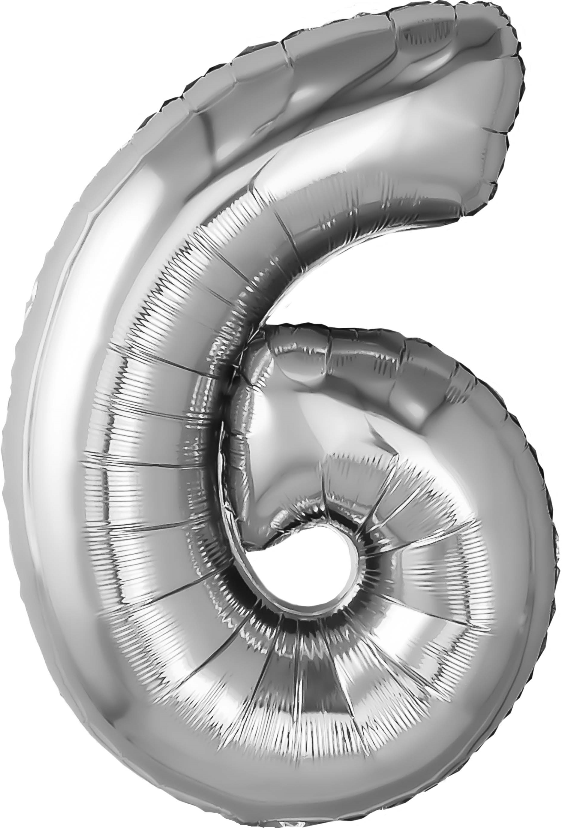 Шар (32''/81 см) Цифра, 6, Серебро, 1 шт. в уп.