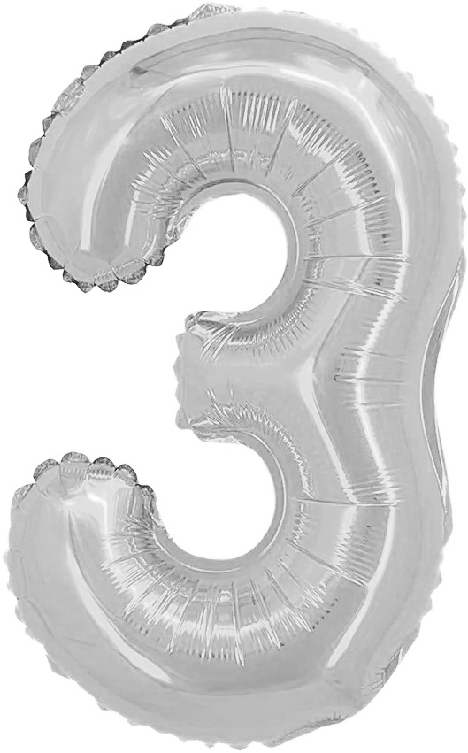 Шар с клапаном (16''/41 см) Мини-цифра, 3, Серебро, 1 шт.