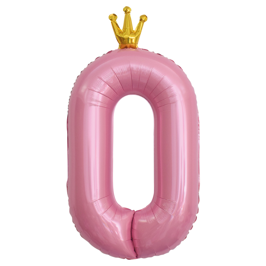 Шар (40''/102 см) Цифра, 0 Золотая корона, Розовый, 1 шт. в уп.