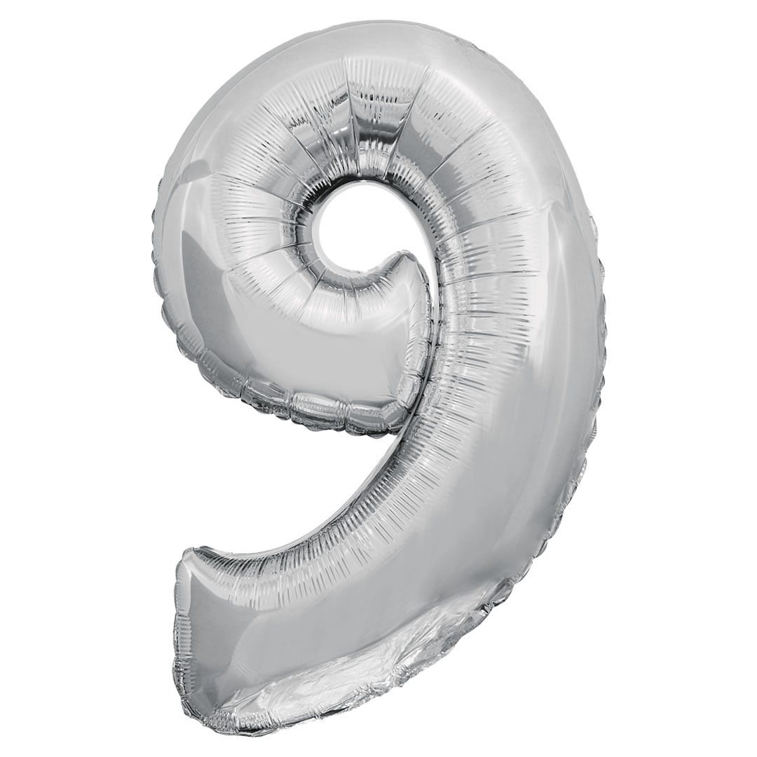 Шар (34''/86 см) Цифра, 9 ЭКО, Серебро, 1 шт. в уп.