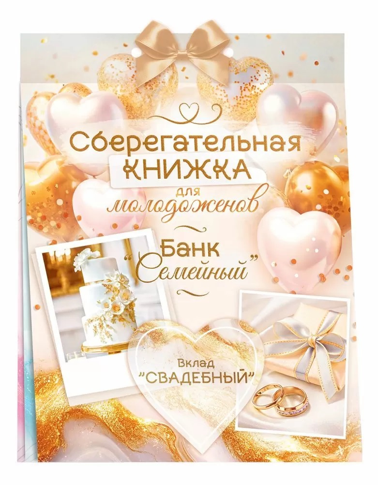 Открытка-конверт для денег, Сберегательная книжка, Вклад "Свадебный", 16,3*21,5 см, 1 шт.